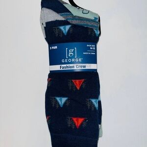 George Fashion Crew Men’s Socks 3 Pairs Shoe Size 6-12